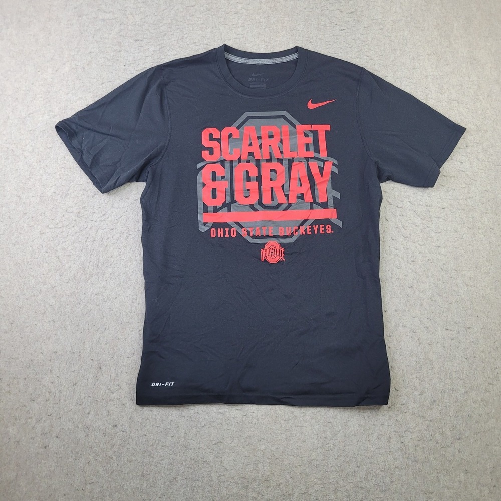 Ohio State Nike Dri Fit Scarlet & Gray T Shirt Mens S Black Short Sleeve Graphic